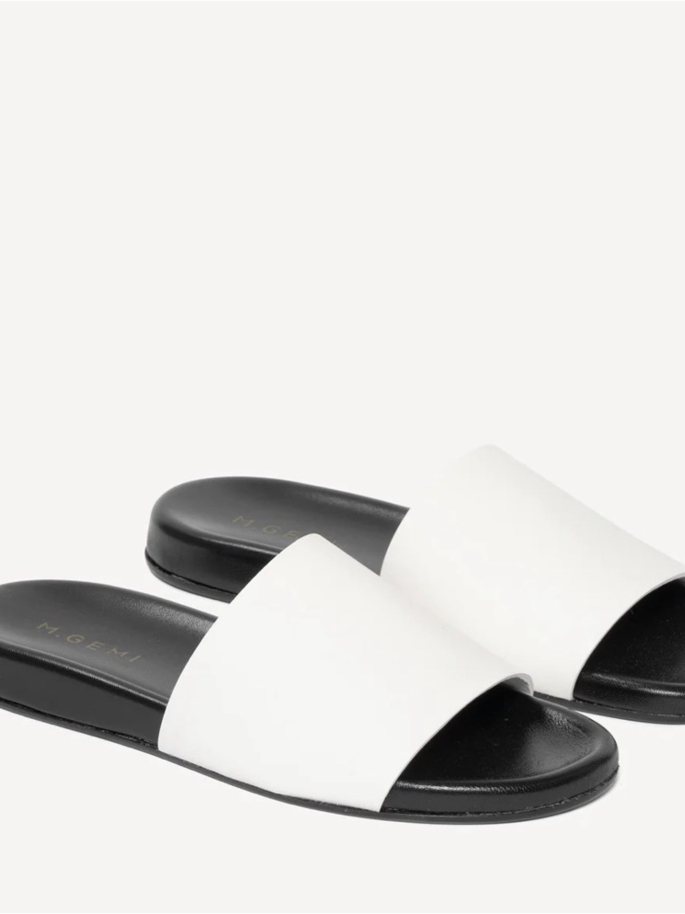 M. Gemi White and Black Slide Sandals